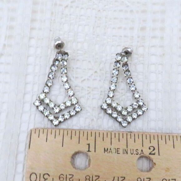 After Thoughts Rhinestone Earrings Women Vintage Art Deco Design Dangle - Picture 6 of 7